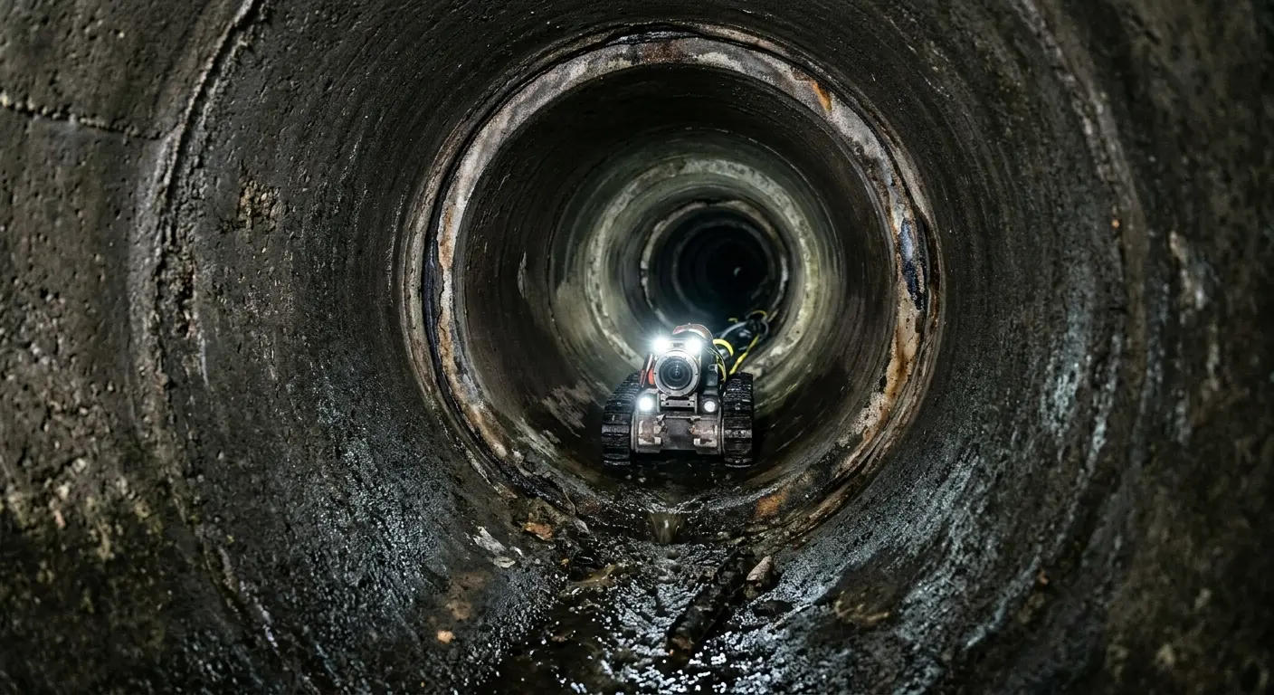 Robotic sewer camera inspecting pipe interior for Sewer Line Cleaning in Salamanca