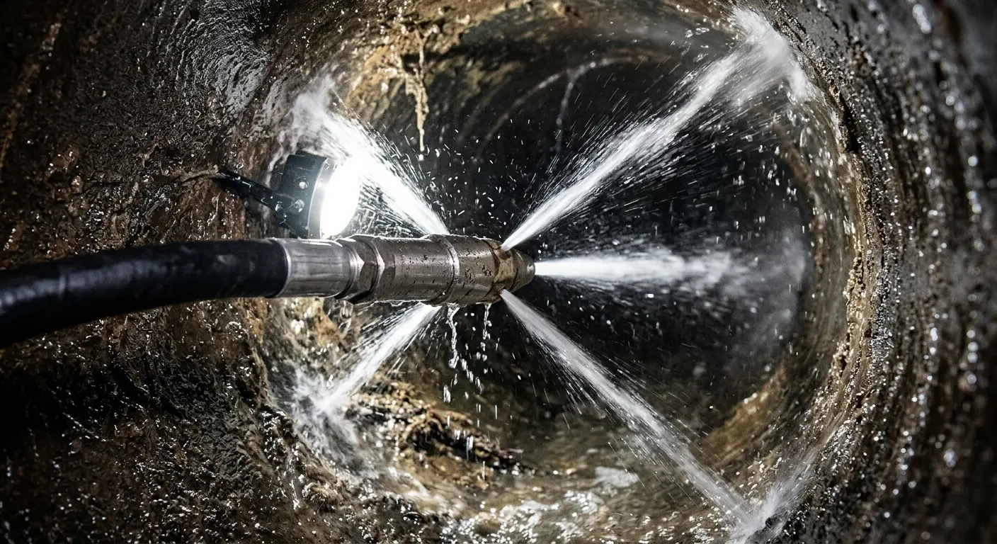 High-pressure hydro jetting nozzle cleaning sewer pipe for Sewer Cleanout in Salamanca